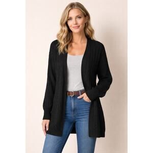 Knox Rose Black Open Front Knit Cardigan Women’s Small Long Sweater